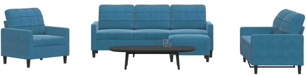 Sofa Sofos komplektas su pagalvėlėmis, 4 dalių, mėlynas, aksomas