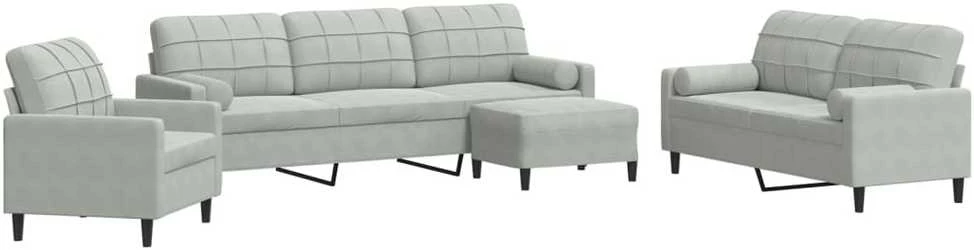 Sofa Sofos komplektas su pagalvėlėmis, 4 dalių, pilkas, aksomas