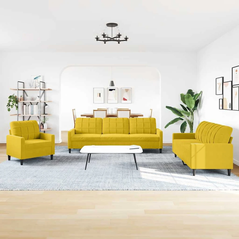 Sofa Sofos komplektas su pagalvėlėmis, 4 dalių, geltonas, aksomas