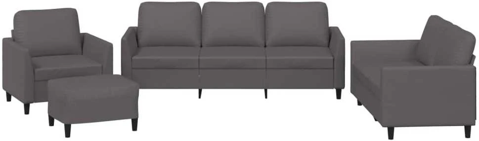 Sofa Sofos komplektas su pagalvėlėmis, 4 dalių, pilkas, dirbtinė oda