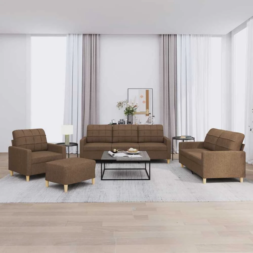 Sofa Sofos komplektas su pagalvėlėmis, 4 dalių, rudas, audinys