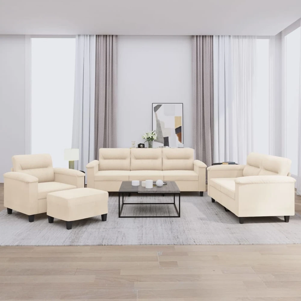 Sofa Sofos komplektas su pagalvėlėmis, 4 dalių, smėlio, audinys