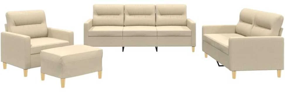 Sofa Sofos komplektas su pagalvėlėmis, 4 dalių, kreminis, audinys