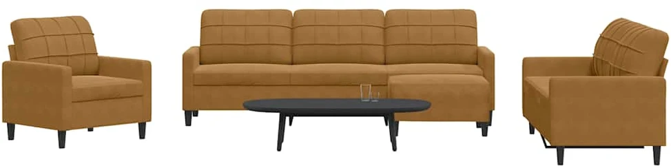 Sofa Sofos komplektas su pagalvėlėmis, 4 dalių, rudas, aksomas