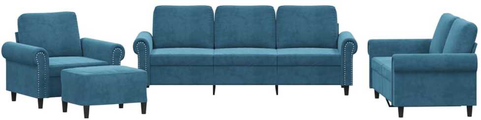Sofa Sofos komplektas su pagalvėlėmis, 4 dalių, mėlynas, aksomas