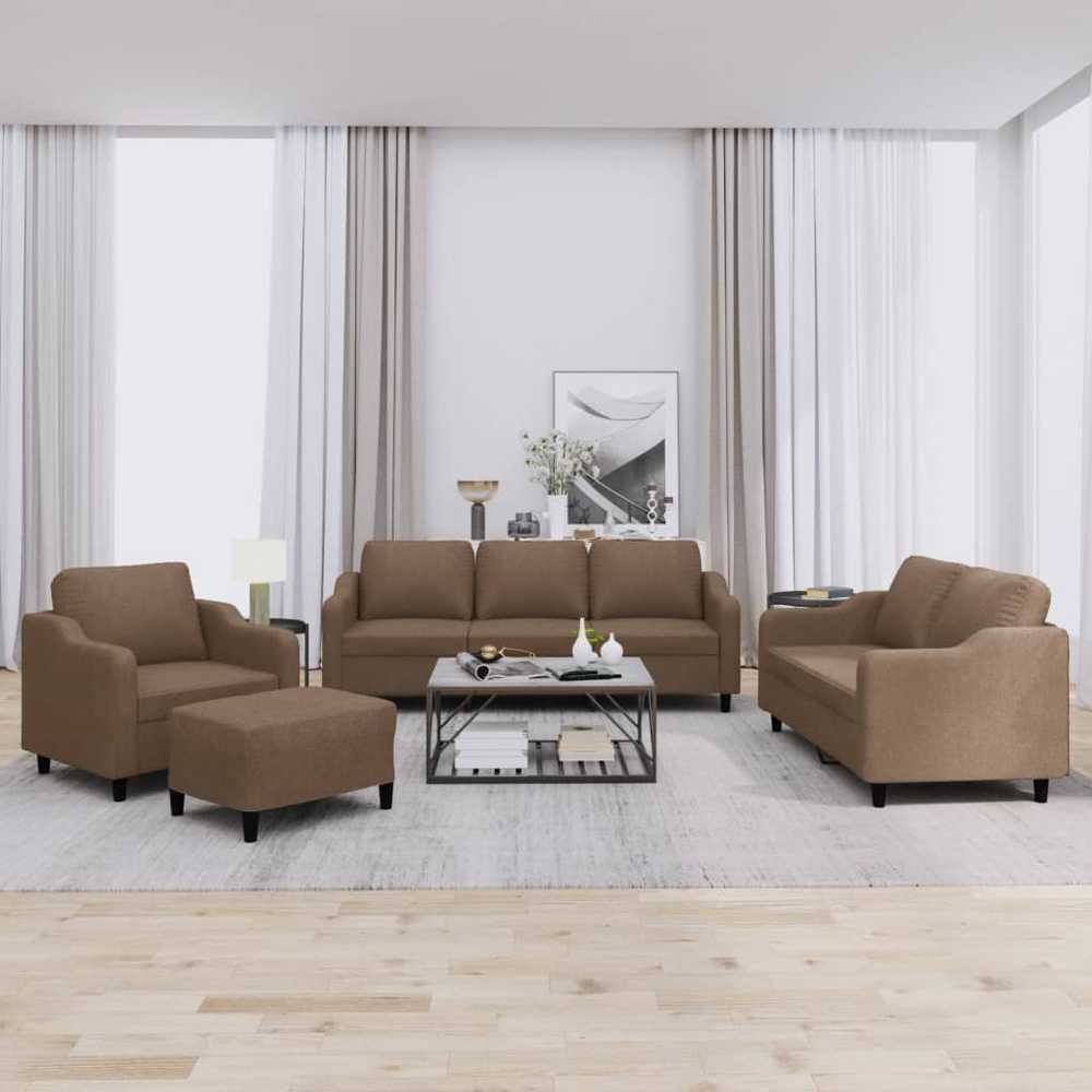 Sofa Sofos komplektas su pagalvėlėmis, 4 dalių, rudas, audinys