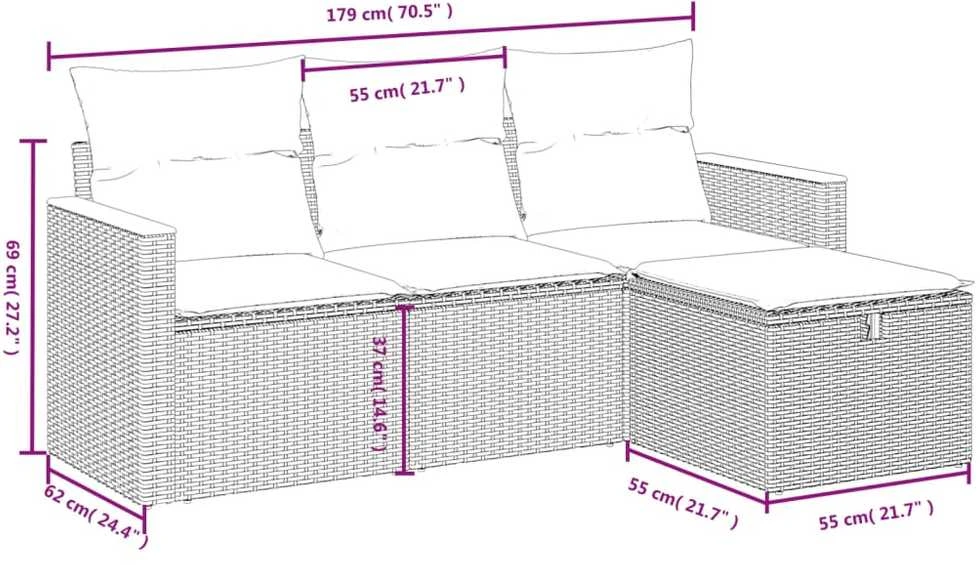 Lauko baldų komplektas Sofos komplektas su pagalvėlėmis, 4 dalių, smėlio, poliratanas