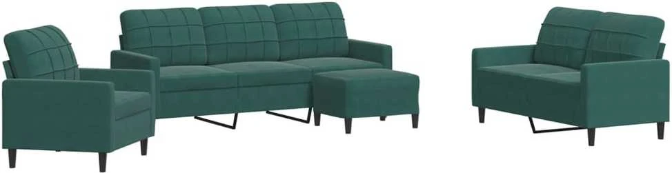Sofa Sofos komplektas su pagalvėlėmis, 4 dalių, žalias, aksomas