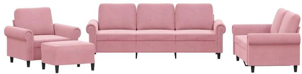 Sofa Sofos komplektas su pagalvėlėmis, 4 dalių, rožinis, aksomas