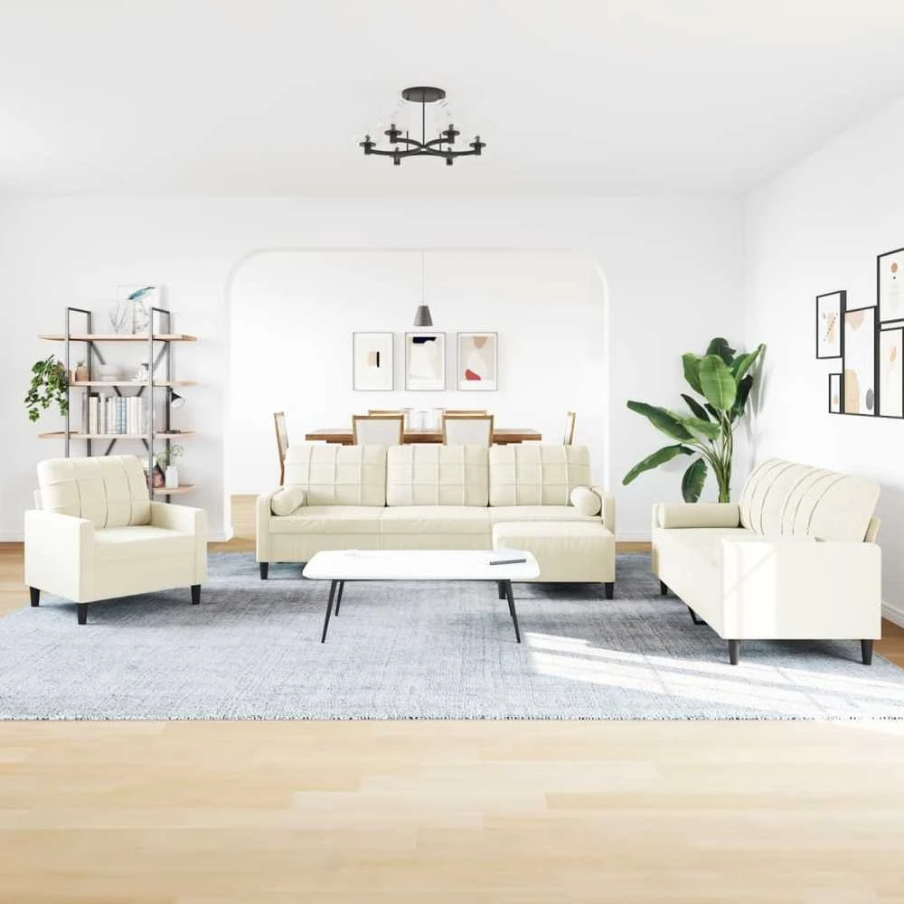 Sofa Sofos komplektas su pagalvėlėmis, 4 dalių, kreminis, aksomas