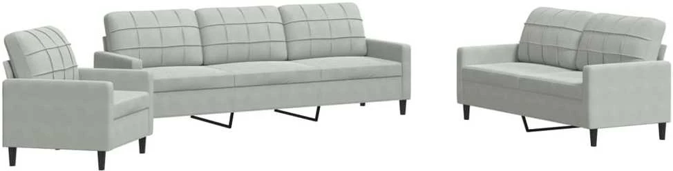 Sofa Sofos komplektas su pagalvėlėmis, 4 dalių, pilkas, aksomas