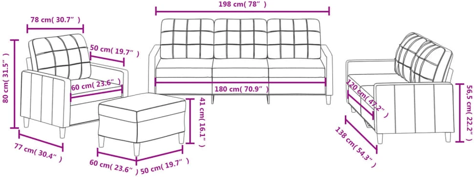 Sofa Sofos komplektas su pagalvėlėmis, 4 dalių, kreminis, audinys