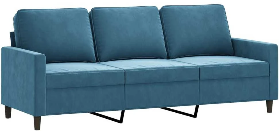 Sofa Sofos komplektas su pagalvėlėmis, 4 dalių, mėlynas, aksomas