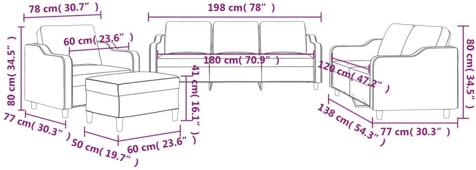 Sofa Sofos komplektas su pagalvėlėmis, 4 dalių, vyno, audinys