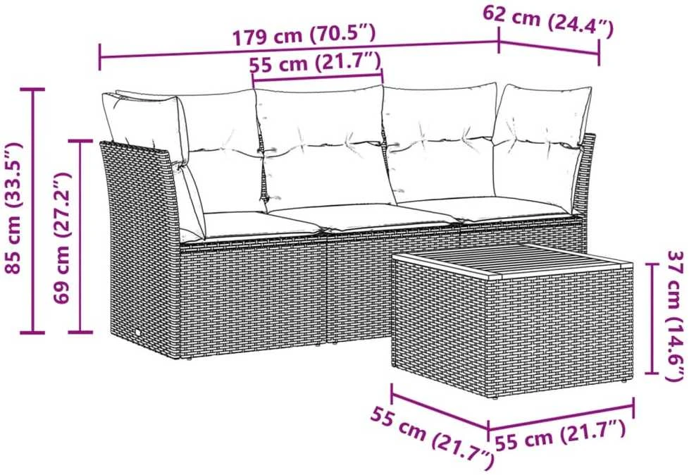 Sofa Sofos komplektas su pagalvėlėmis, 4 dalių, smėlio, poliratanas