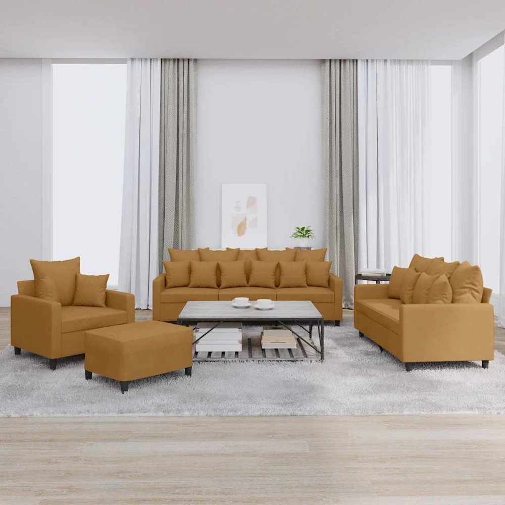 Sofa Sofos komplektas su pagalvėlėmis, 4 dalių, rudas, aksomas