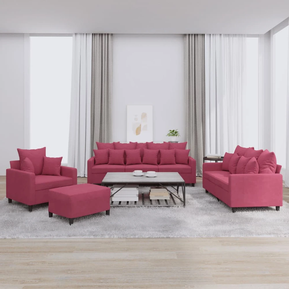 Sofa Sofos komplektas su pagalvėlėmis, 4 dalių, vyno, aksomas