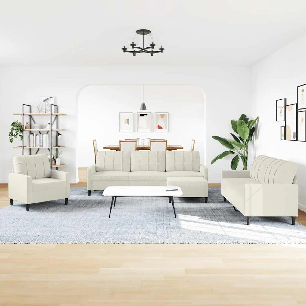 Sofa Sofos komplektas su pagalvėlėmis, 4 dalių, kreminis, aksomas
