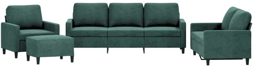 Sofa Sofos komplektas su pagalvėlėmis, 4 dalių, žalias, aksomas
