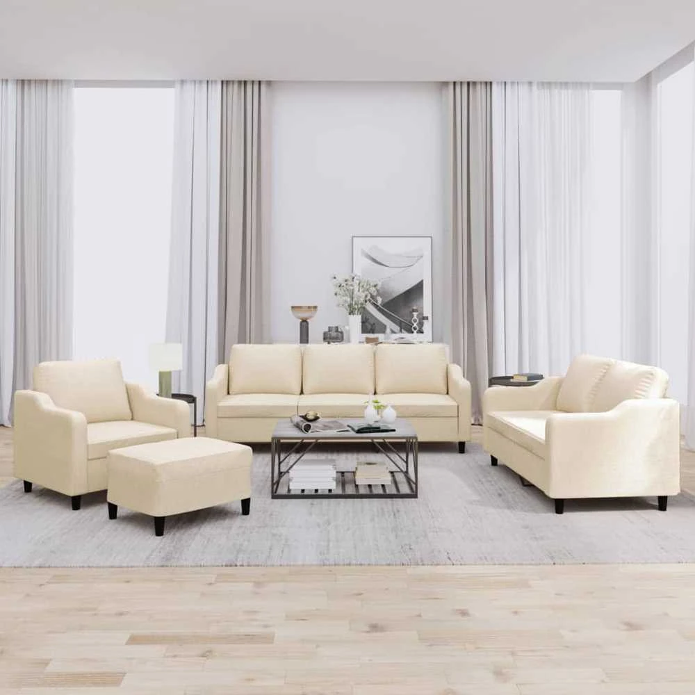Sofa Sofos komplektas su pagalvėlėmis, 4 dalių, kreminis, audinys