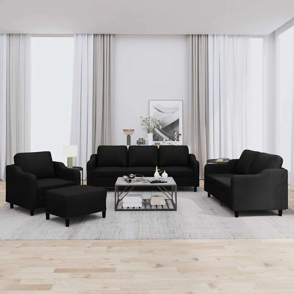 Sofa Sofos komplektas su pagalvėlėmis, 4 dalių, juodas, audinys