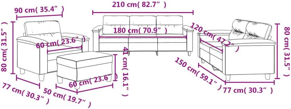 Sofa Sofos komplektas su pagalvėlėmis, 4 dalių, kreminis, audinys