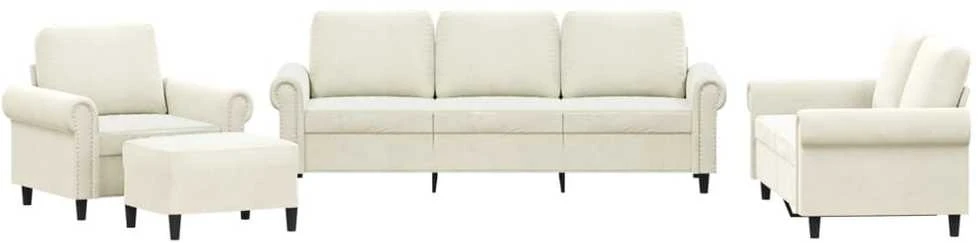 Sofa Sofos komplektas su pagalvėlėmis, 4 dalių, kreminis, aksomas