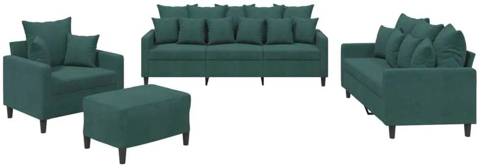 Sofa Sofos komplektas su pagalvėlėmis, 4 dalių, žalias, aksomas
