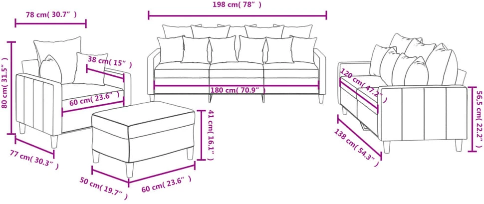 Sofa Sofos komplektas su pagalvėlėmis, 4 dalių, vyno, aksomas