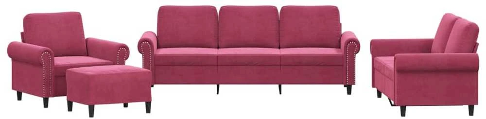 Sofa Sofos komplektas su pagalvėlėmis, 4 dalių, vyno, aksomas