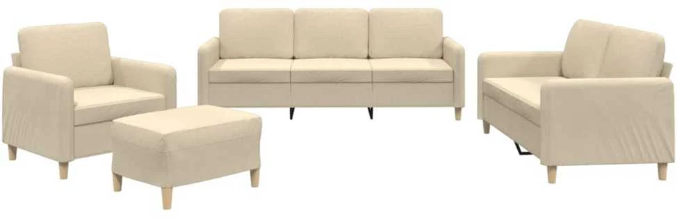 Sofa Sofos komplektas su pagalvėlėmis, 4 dalių, kreminis, audinys