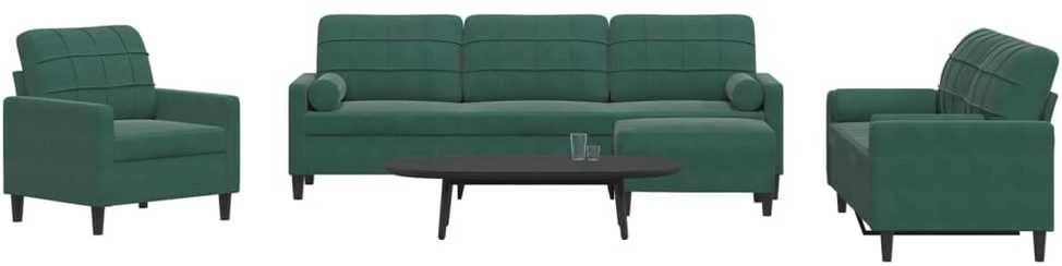 Sofa Sofos komplektas su pagalvėlėmis, 4 dalių, žalias, aksomas