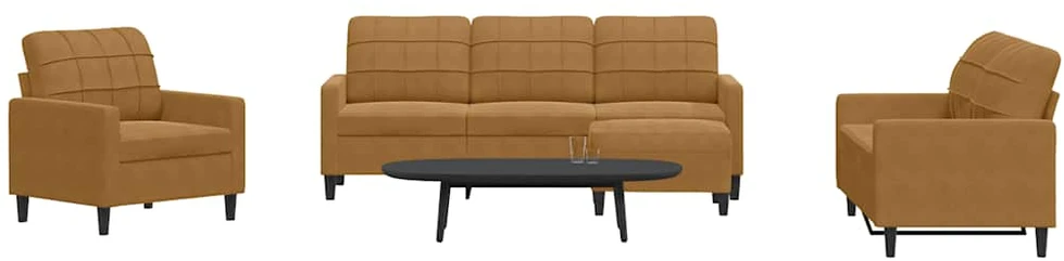 Sofa Sofos komplektas su pagalvėlėmis, 4 dalių, rudas, aksomas