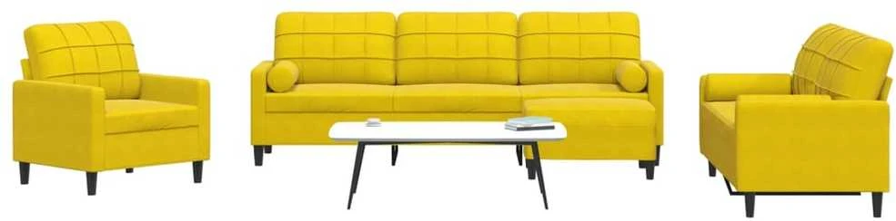 Sofa Sofos komplektas su pagalvėlėmis, 4 dalių, geltonas, aksomas