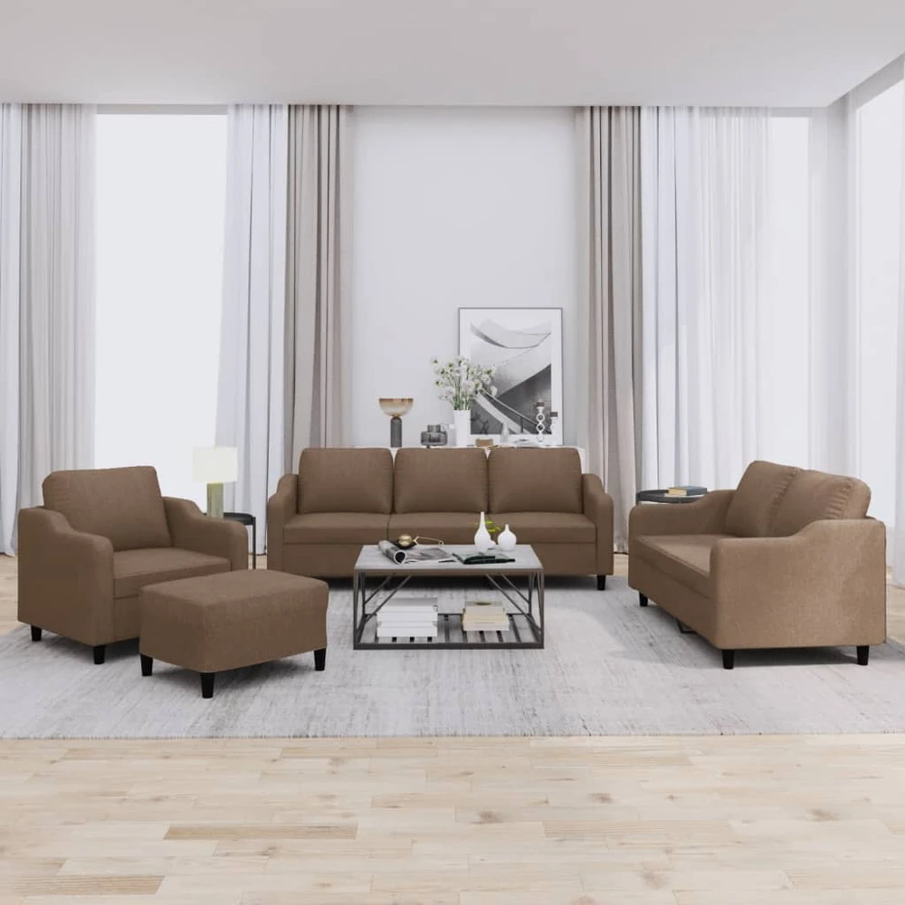 Sofa Sofos komplektas su pagalvėlėmis, 4 dalių, rudas, audinys