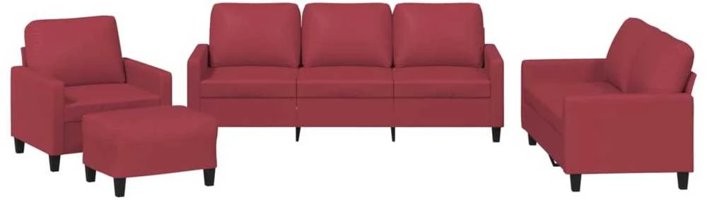 Sofa Sofos komplektas su pagalvėlėmis, 4 dalių, vyno, dirbtinė oda