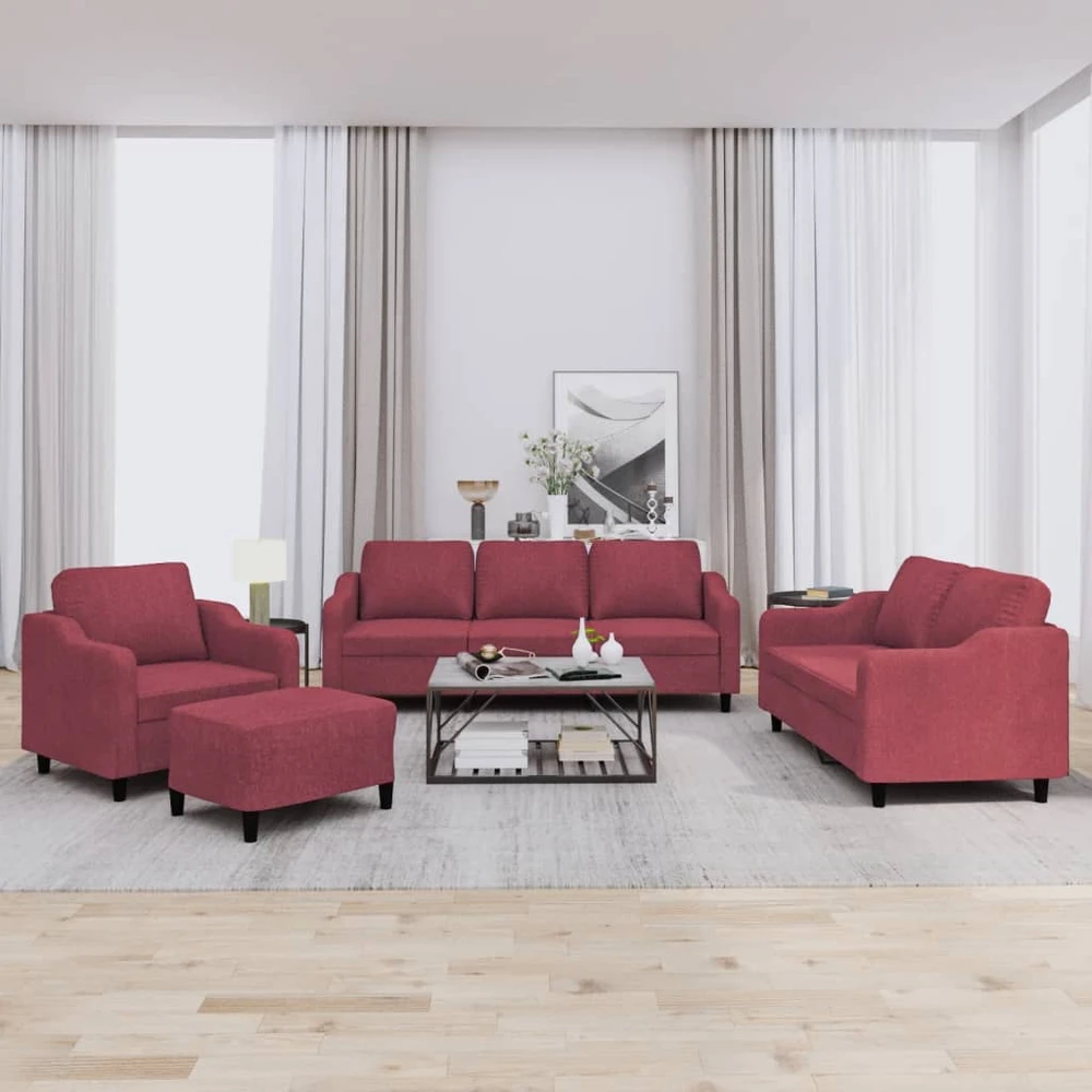 Sofa Sofos komplektas su pagalvėlėmis, 4 dalių, vyno, audinys