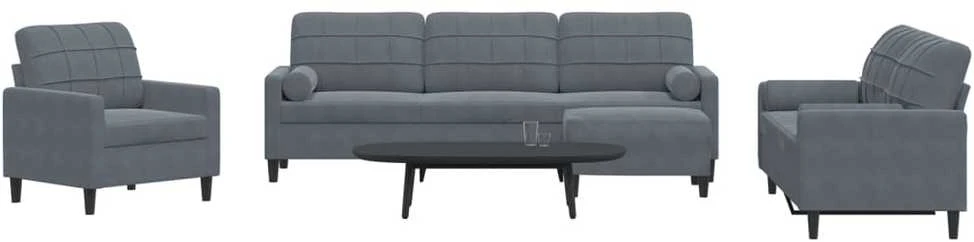 Sofa Sofos komplektas su pagalvėlėmis, 4 dalių, pilkas, aksomas