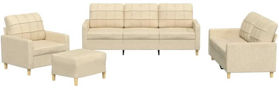 Sofa Sofos komplektas su pagalvėlėmis, 4 dalių, kreminis, audinys