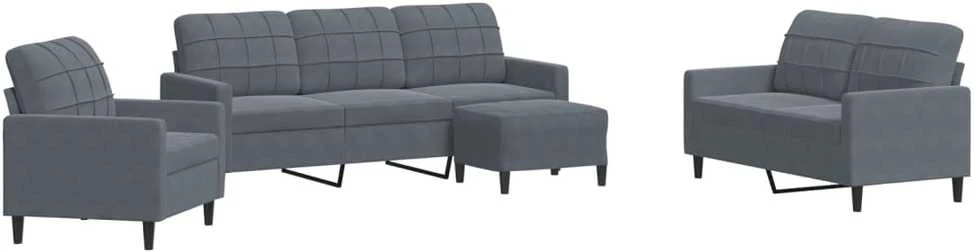 Sofa Sofos komplektas su pagalvėlėmis, 4 dalių, pilkas, aksomas