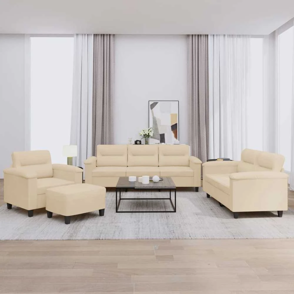 Sofa Sofos komplektas su pagalvėlėmis, 4 dalių, kreminis, audinys