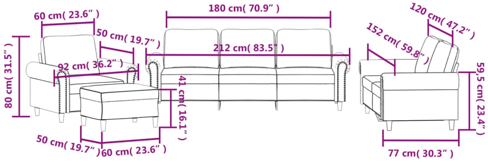 Sofa Sofos komplektas su pagalvėlėmis, 4 dalių, mėlynas, aksomas