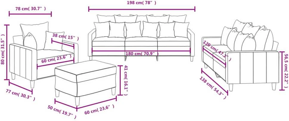 Sofa Sofos komplektas su pagalvėlėmis, 4 dalių, rožinis, aksomas