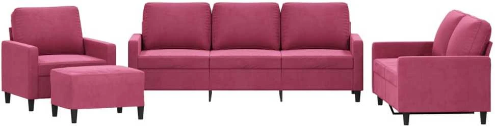 Sofa Sofos komplektas su pagalvėlėmis, 4 dalių, vyno, aksomas