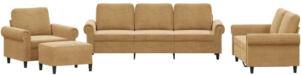 Sofa Sofos komplektas su pagalvėlėmis, 4 dalių, rudas, aksomas