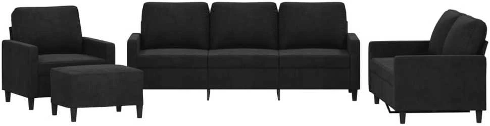 Sofa Sofos komplektas su pagalvėlėmis, 4 dalių, juodas, aksomas