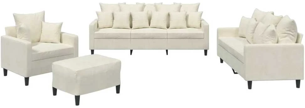 Sofa Sofos komplektas su pagalvėlėmis, 4 dalių, kreminis, aksomas