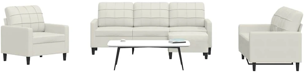 Sofa Sofos komplektas su pagalvėlėmis, 4 dalių, kreminis, aksomas