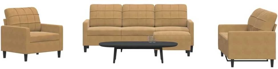 Sofa Sofos komplektas su pagalvėlėmis, 4 dalių, rudas, aksomas