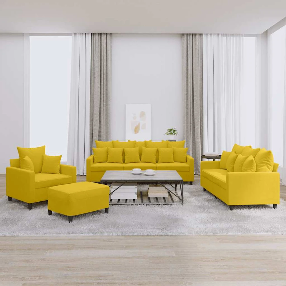 Sofa Sofos komplektas su pagalvėlėmis, 4 dalių, geltonas, aksomas